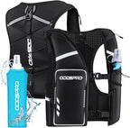 Running Vest for Women Men, Phone Pocket Running Hydration Vest with 500ML Soft Flask, Adjustable Chest Waist Straps, 10 Pockets Reflective Breathable Hydration Vest for Hiking, Biking, Marathon