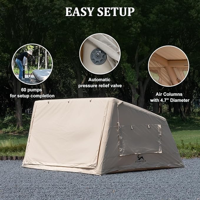 TOMOUNT Inflatable Canvas Tent with Pump,Easy Setup Blow Up Tent for Camping