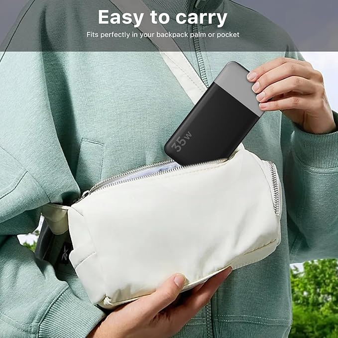 NOBIS Portable Charger, 10000mAh Power Bank Fast Charging, Battery Pack with C to C Cable, Battery Bank with Digital Display for iPhone iPad Android etc (Black, 35W)