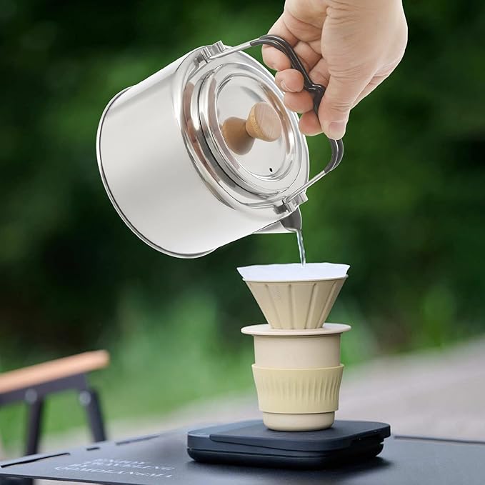 Camping Kettle, Stainless Steel Portable Coffee Tea Pot with Anti-Scald Handles, 35.2oz Capacity for Outdoor Camping Hiking Picnics (Silver)