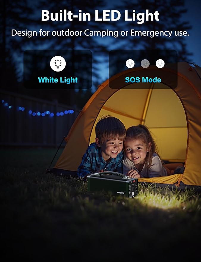 Portable Power Station 150W, 133.2 Wh/36000mAh Fast Charging, Rechargeable Generator with 5 Outputs, AC Outlets Power Bank with LED Light for Backup Home Outdoor Emergency Travel Camping RV
