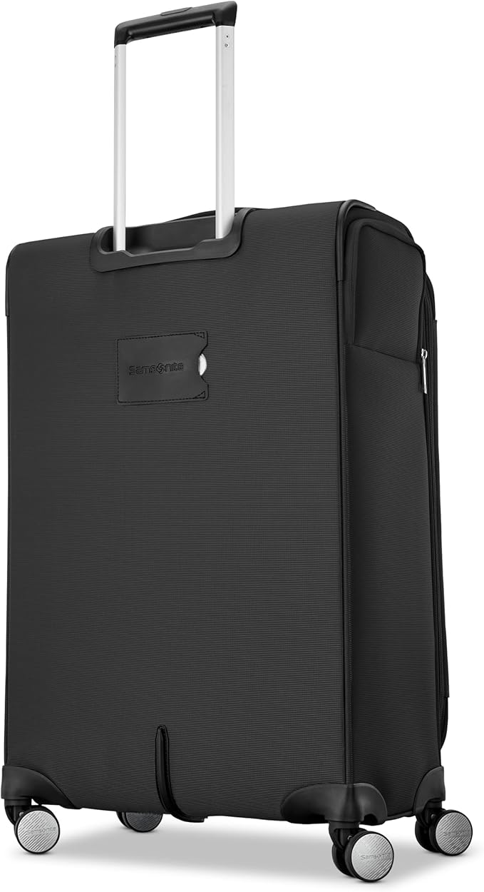 Samsonite Soft-Sided 25-Inch Lightweight Medium Checked Expandable Element Suitcase: Durable, 360° Spinner Wheels, Adjustable Telescopic Handle, 2 Front & 1 Side Pocket -Black