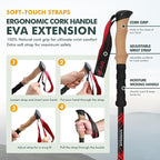 KINGGEAR TPC 100% Carbon Fiber Hiking Poles, Telescopic Retractable Nordic Trekking Poles, Ultra Lightweight Nordic Walking Stick, Metal Flip Locks, Cork and Extended EVA Handle