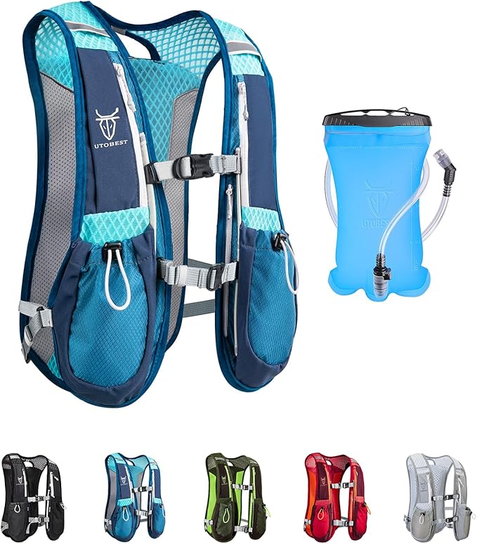 UTOBEST Running Vest, 5L Hydration Vest Lightweight, Breathable and Sweatproof Running Backpack, Adjustable Running Hydration Vest for Trail Running Marathon Race Jogging Cycling