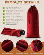 2 Pcs Single Shoe Bags for Travel, 17.3"x8.6" Washable Travel Shoe Bags for Packing in Suitcase, Velvet Dust Bag with Drawstring, Shoe Pouch for Women and Men, Travel and Home Storage (Rio Red)
