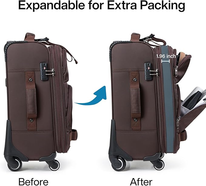 Hanke 24 inch Softside Expandable Luggage with Spinner Wheels, Medium Size Suitcase Checked Luggage Travel Luggage Rolling Suitcase,Coffee