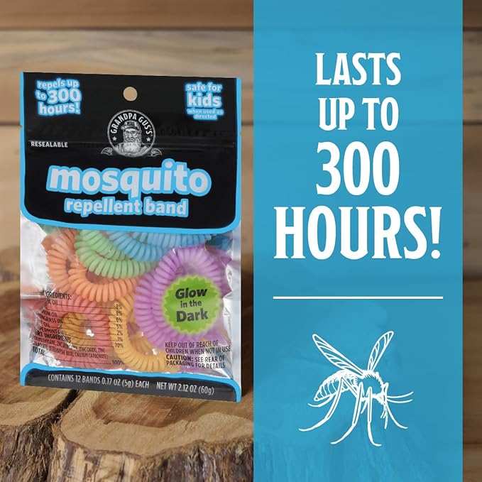 Grandpa Gus's Natural Mosquito Repellent Bracelets for Family, 300 Hours Protection, DEET-Free, Summer Outdoor Beach Camping Essentials, Glow in The Dark Assorted Colors, 24 Bands