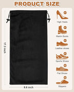 2 Pcs Single Shoe Bags for Travel, 17.3"x8.6" Washable Travel Shoe Bags for Packing in Suitcase, Velvet Dust Bag with Drawstring, Shoe Pouch for Women and Men, Travel and Home Storage (Black Beauty)
