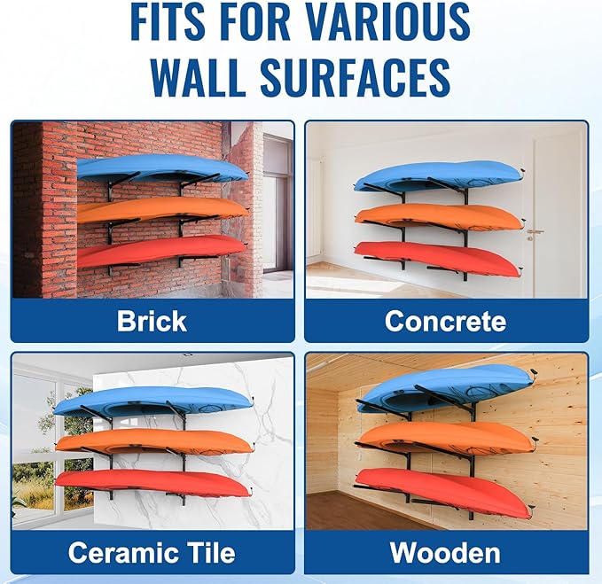 Kayak Storage Rack, Heavy Duty Freestanding Kayak Rack for Garage and Outdoor Storage, Kayak Stand Adjustable for Kayak, Canoe, Surfboard and Paddle Board