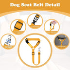 BWOGUE 2 Packs Dog Cat Safety Seat Belt Strap Car Headrest Restraint Adjustable Nylon Fabric Dog Restraints Vehicle Seatbelts Harness Yellow