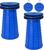 2 Pack Upgraded Collapsible Stools Folding Stool with Cushion,Retractable Folding Stool Max Load Capacity 400lbs, Portable Telescoping Stools for Camping Hiking Outdoor BBQ Fishing-Dark Blue