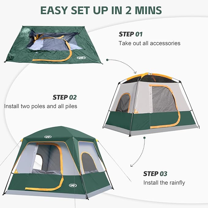UNP 2/4/6/8 Person Tent, Portable Cabin Tent, Camping Tent 4-Person Easy Set Up, Waterproof with Top Rainfly for Outdoor Camping/Hiking