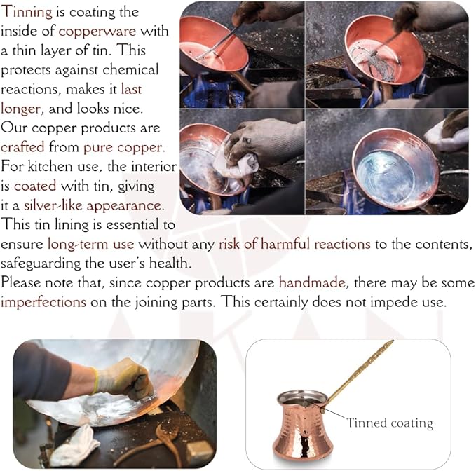 Hakan Turkish Coffee Pot | Stove Top Water Boiler, Coffee Maker, Butter, Chocolate & Milk Warmer | Even and Quick Heat with Handcrafted Copper Material | Coffee Gifts Idea, 13.2 Oz (390 cc)