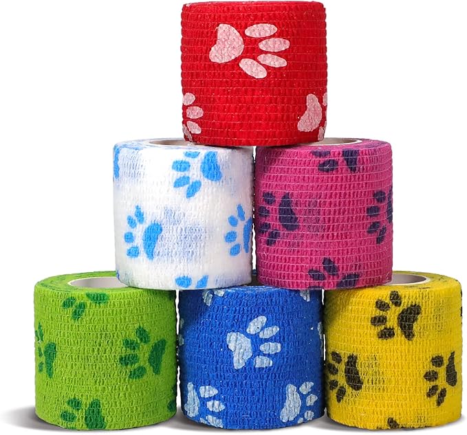 RISEN Cohesive Bandage 2” x 5 Yards, 6 Rolls, Self Adherent Wrap Medical Tape, Adhesive Flexible Breathable First Aid Gauze Ideal for Stretch Athletic