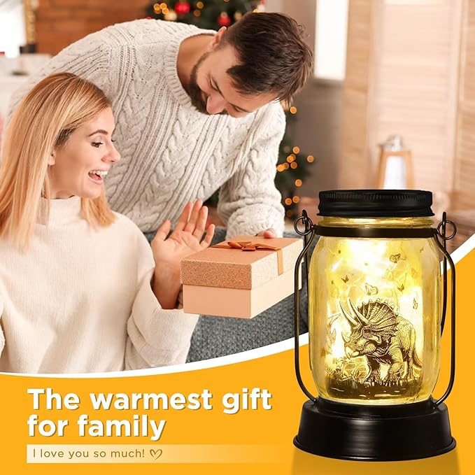 kyoryuger Dinosaur Gifts for Women/Men Triceratops Lovers Solar Lantern Mom Birthday, Mothers Day, Solar Triceratops Garden Decoration Outside for Yard, Patio,Backyard,Porch, Torches