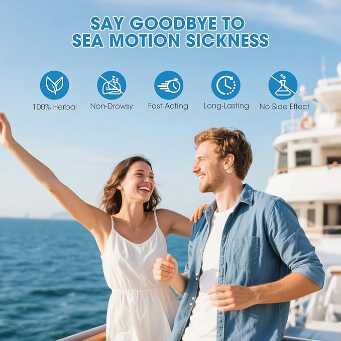 Sea Sickness Patches for Cruise, 28 PCS Behind Ear Motion Sickness Patches for Travel, Non-Drowsy and No Side Effects, 72H Long Lasting and Fast Acting for Cruise, Car, Ships, Air