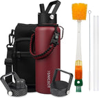 Insulated Water Bottle 40oz,Triple Wall Vacuum Stainless Steel(Dishwasher Safe),Leak Proof & Non-BPA,Flask Jug with Paracord Handle & Straw Spout Lids Sports Red