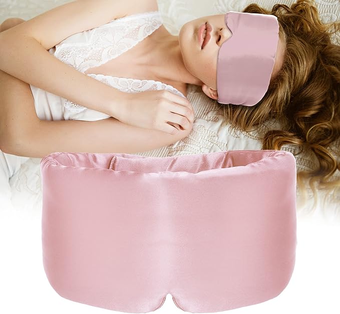 Silk Sleep Mask for Women Men, Mulberry Silk Eye Sleeping Mask & Blindfold with Adjustable Velcro Strap, Blackout Eye Cover for Sleep Travel Yoga Nap, Large Size, Light Plum