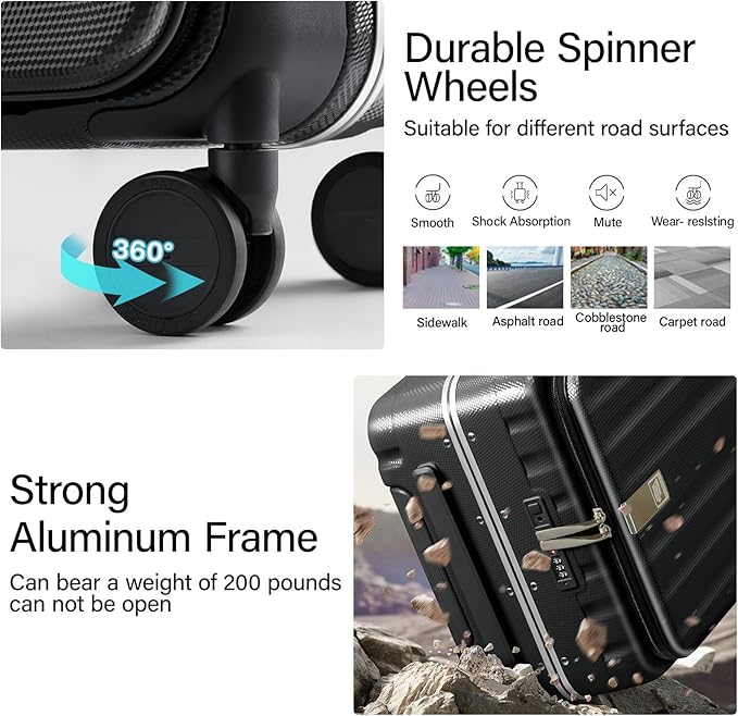 Hanke 26 Inch Large Checked Luggage PC Hard Shell Luggage Top Opening Travel Luggage Suitcases with Wheels for Woman Men.(Jet Black)