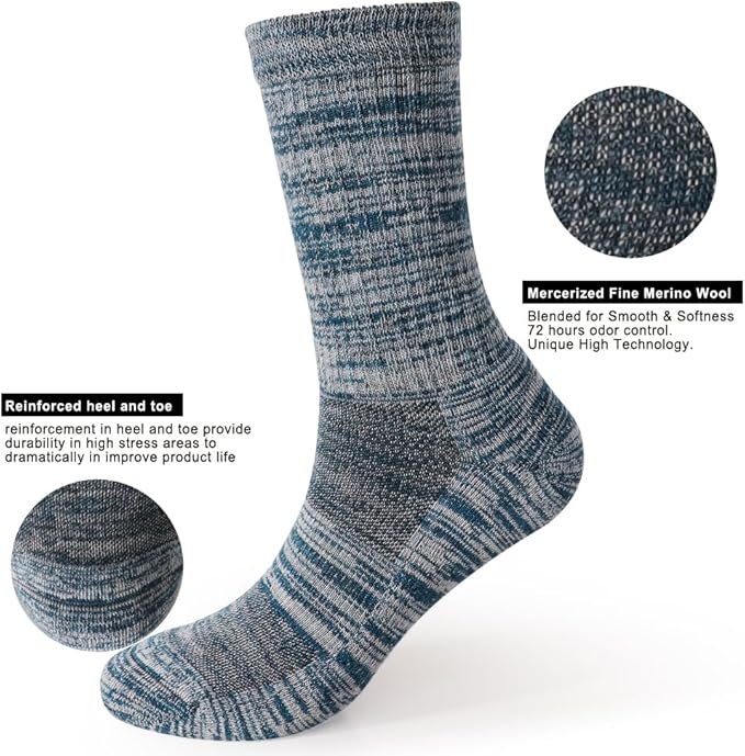 EnerWear 4 Pack Women's Merino Wool Outdoor Hiking Trail Crew Sock