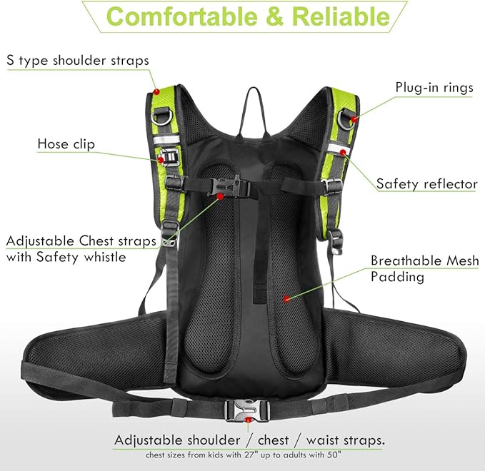 Insulated Hydration Backpack Pack with 3L BPA Free Leak Proof Water Bladder, Large Storage Lightweight Hiking Daypack with Waist Pouches & Cooler Layer, for Running, Biking, Camping, Festival