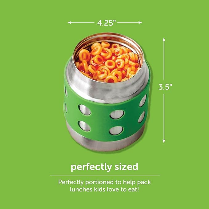 LunchBots Thermal 8 oz Triple Insulated Thermo - Hot 6 Hours or Cold 12 Hours - Leak Proof Thermo Soup Jar - All Stainless Interior - Navy Lid - Green Dots