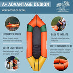 Packraft TPU Inflatable Travel Kayak with Soft Seat Lightweight Packrafts for Flat Water Rafting/Bicycle Drifting/Litewater Dinghy, 1 Person