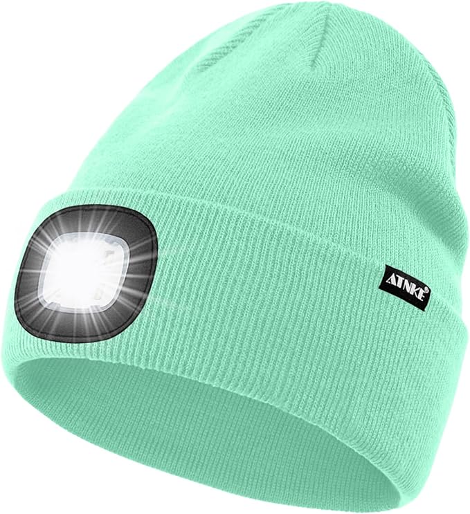 ATNKE LED Lighted Beanie Hat,USB Rechargeable 4 LED Running Headlamp Bright Cap with The Light Gifts for Men and Women