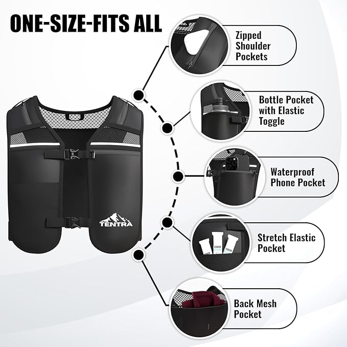 Running Phone Holder Vest with 500ml/17oz Running Water Bottle | Waterproof Phone Pouch Reflective Vest | 8 Pockets, Lightweight Hydration | Accessories for Men & Women