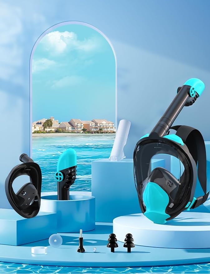 Zenoplige Full Face Snorkel Mask Adults,Dry-Top Snorkeling Gear with Camera Mount,Foldable 180-Degree Panoramic Scuba Mask for Snorkeling Diving Swimming Travel,Snorkel Mask Anti-Fog & Anti-Leak