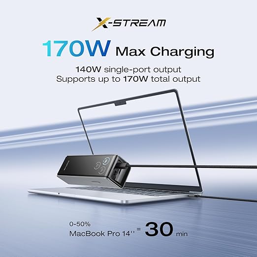 EF ECOFLOW Rapid Power Bank 25,000mAh, 170W Portable Charger with Dual 140W USB-C Ports for Multi-Device Charging, Smart TFT Screen, Compatible with iPhone Series, Samsung, Laptop and More (Silver)