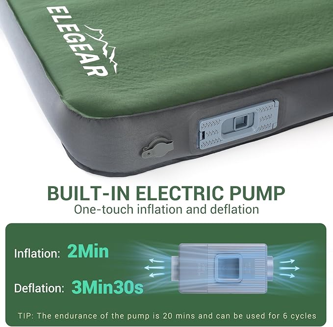 Elegear Air & Foam Self Inflating Sleeping Pad, Built-in Electric Pump 4" Ultra-Thick Memory Foam Camping Mattress with Pillow Double Camping Pad 4-Season R-value 9.5 Camp Mat for Car/Traveling - Full