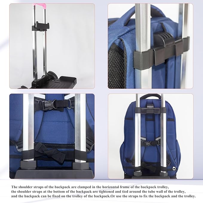 Lightweight Foldable Backpack Trolley – Pink 3-Wheel Rolling Hand Truck with Strap, Portable Folding Cart for Backpack, Travel, Commuting, and Daily Utility Use