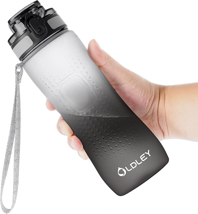 OLDLEY 25 oz Water Bottle, Motivational Water Bottle with Time Marker, Sports Water Bottle With Strap, Leakproof & BPA Free Large Water Bottles for School, Gym, Travel, Outdoor, Tritan,White&Black