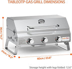 Tabletop Gas Grill 3 Burners, Portable Propane BBQ Grill with Foldable Legs for Outdoor Barbecue Patio Backyard Camping, Tailgating, RV Trip, Heavy Duty & 24000BTU, GS307