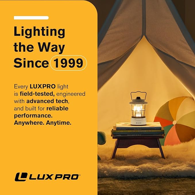 LUXPRO Retro LED Lantern - Battery-Powered Emergency Lantern - Water Resistant - Bright LED Lamp for Indoor & Outdoor Use - Use for Tents, Hiking or Hurricane Prep (Beige, Pack of 1)