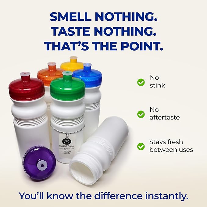 Rolling Sands USA Made 20 Ounce Sports Water Bottles - 6-Pack BPA-Free Blank Sports Bottles for Small Teams, Adults & Kids - White Bottle/Green Lid, No Smell No Taste