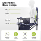 GREEN PARTY Folding Camping Chair Oversized Heavy Duty Lawn Chair with Cooler Bag, Cup Holder, Storage Pocket, Collapsible Padded Outdoor Arm Chair, Quad Lumbar