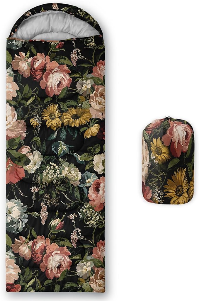 Sleeping Bags for Adults and Kids，3D Printing Camping Sleeping Bag for Girls Boys Lightweight Waterproof Cold/Warm 3-Season，Outdoor Travel with Compression Bags