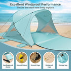 Beach Tent Sun Shelter, Beach Tent with Beach Mat Set, 4 Person Portable Beach Shade Canopy with UPF 50＋ UV Protection, Dual-Door Ventilation Design, Easy Setup Family Beach Umbrella (Green)