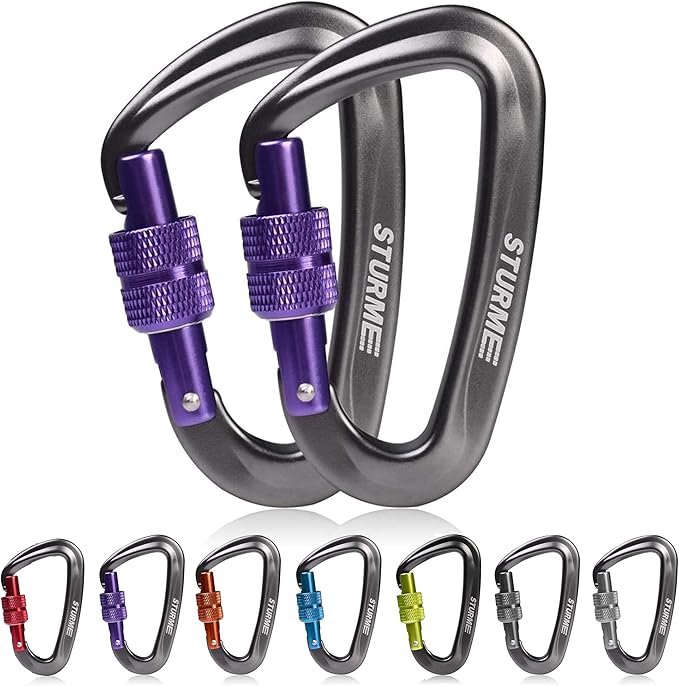 STURME Carabiner Clip 12KN Aluminium Wiregate Lightweight Heavy Duty Large Strong Durable D-Ring Hooks Spring Snap Link Keychain Clips Set for Hammock Improved Design 2022