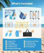 Beach Tent Sun Shelter, 10 x 10 FT Beach Canopy Tent Sun Shade, UPF50+ Tents Canopy with 8 Sandbags & 4 Stability Poles, Outdoor Tents for Camping Fishing, Leaf