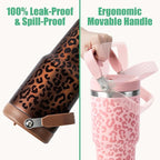 30 oz Tumbler with Handle, Vacuum Insulated Tumblers with Flip Straw and Top Handle, Reusable Insulated Cup for Home, Outdoors, Leakproof, Fits in Cup Holder, Cold for 30 Hours