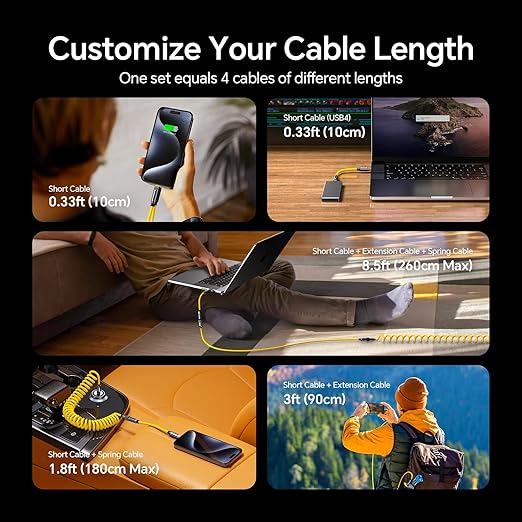 AOHI 240W 8 in 1 USB 4 Cable Set, The Future 240W PD3.1 USB C Fast Charging Cable Supports 40Gbps Data Transfer 8K HD Display for iPhone17 Pro Max MacBook Pro Air iPad Galaxy