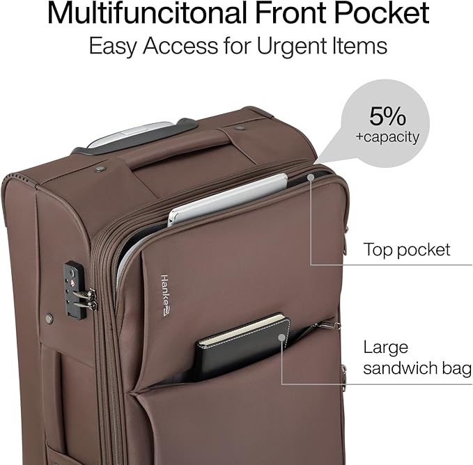 Hanke 24 Inch Luggage Expandable Softside Checked Suitcases with Spinner Wheels, Upright Rolling Luggage Suitcases Travel TSA Luggage Bag for Women Men(Coffee)