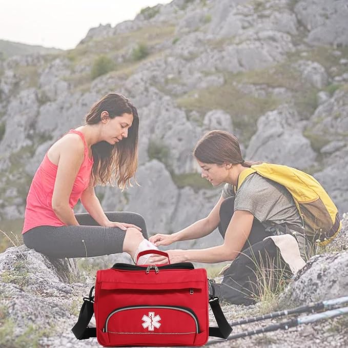 Empty Red First Responder Bag On Call Trauma Bag EMT First Aid Carrier for Paramedics and Emergency Medical Supplies Kit (Red)