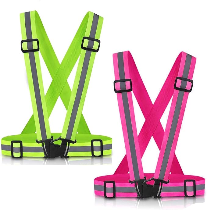 Reflective Vest Running Gear, 2Pack High Visible Safety VES for Cycling Jogging Running Walking, Adjustable for Men Women Kids