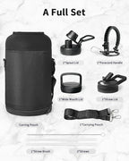 Trebo 64oz Water Bottle Insulated,Large Stainless Steel Water Jug with 3 Lids, Triple Wall Vacuum Sports Thermo bottle Keep Hot 24 Hours & Cold 48 Hours,Wide Mouth Flask,Black