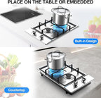 Gas Cooktop 2 Burner Propane Cooktop, Stainless Steel Propane Stove 12 inch, Bulit-in Gas Stove Top with Thermocouple Protection, Lpg/Ng Dual Fuel Drop-in Stove for Apartments, Outdoor, Rvs