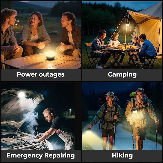 LED Camping Lantern, 8000mAh Rechargeable Camping Tent Light with 4 Light Modes, 6 Brightness Adjustable Tent Lamp, Waterproof Emergency Hanging Lantern for Hurricane, Power Outages, Home, Hiking